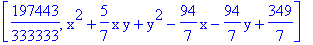 [197443/333333, x^2+5/7*x*y+y^2-94/7*x-94/7*y+349/7]